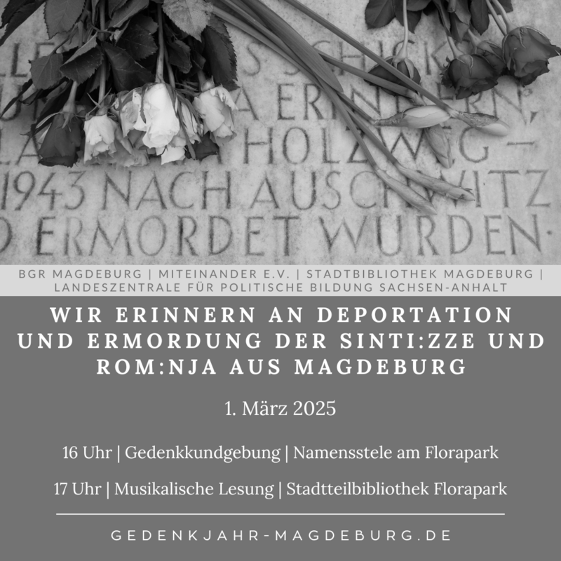 Gedenkveranstaltung zur Erinnerung an die Deportation der Sinti und Roma aus Magdeburg während der NS-Zeit